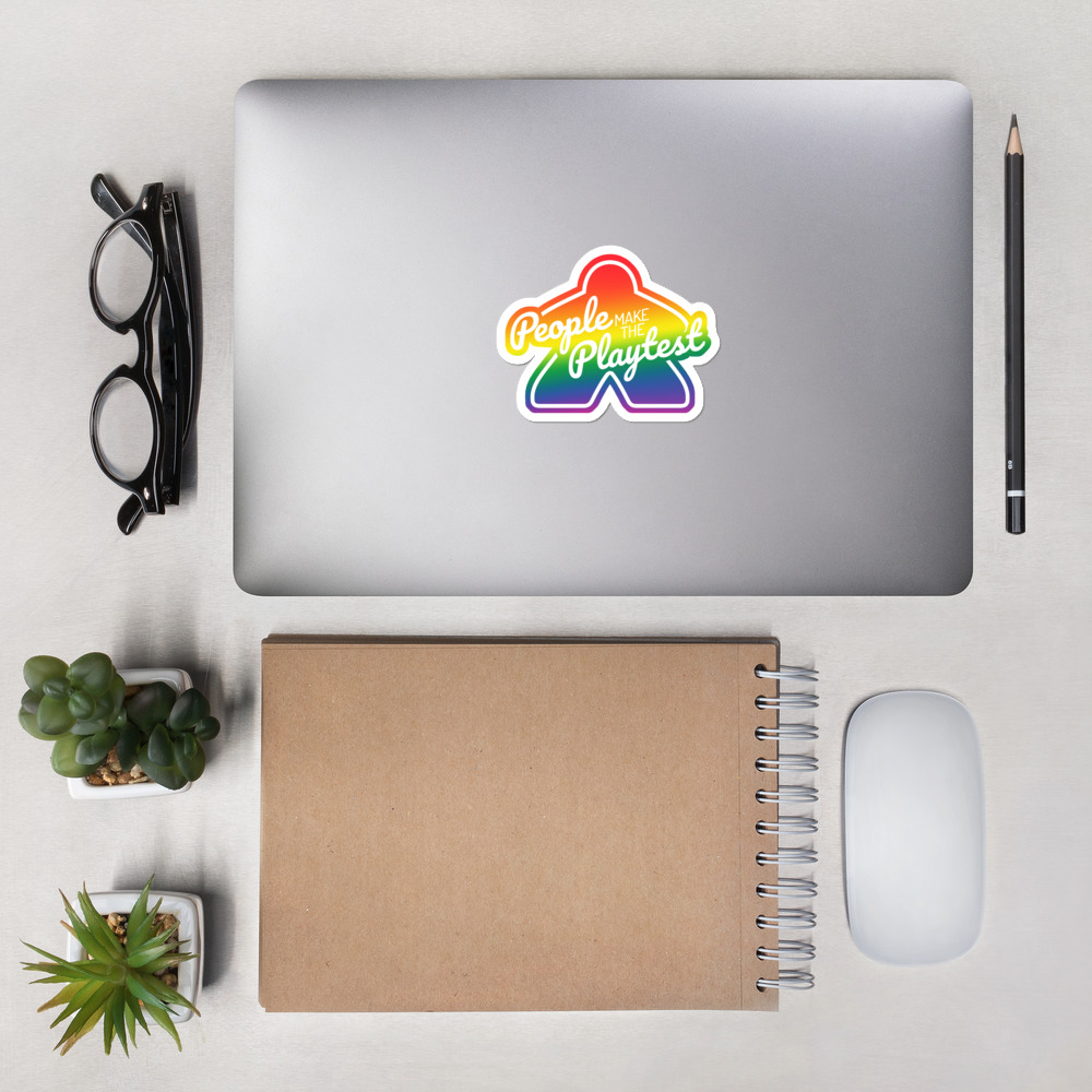 rainbow people make the playtest big meeple sticker 4x4