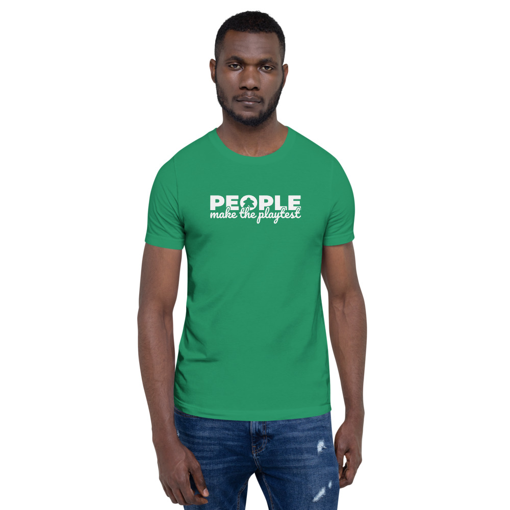 people make the playtest the little meeple unisex premium t-shirt kelly mens front