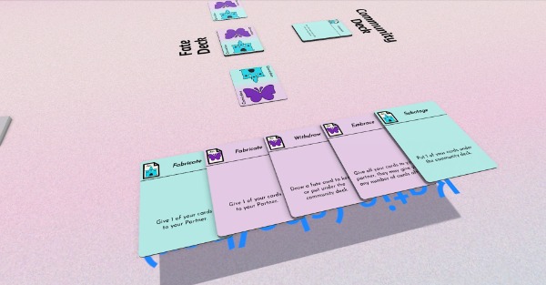 A hand of cards consisting of a variety of relationship actions for the idealist.
