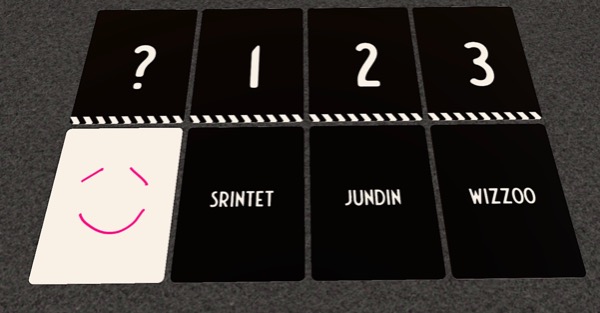 Cards depicting numbers, doodles, and nonsense words