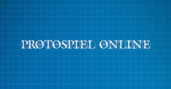 Protospiel Online title on a blueprint background