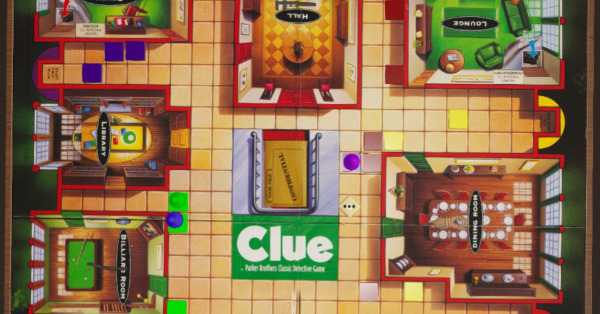 Blue Board Game. Study Hall Lounge Library Billiards Room Dining Room CLUE Parker Brothers Detective Game