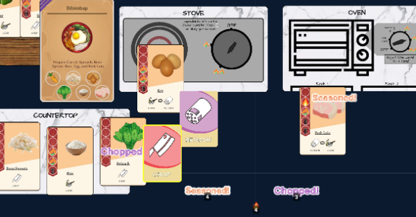 2 chefs cooking bibimbap, overcooked card game