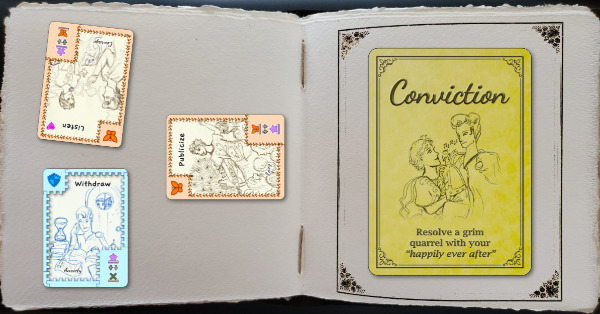 Some cards describing the actions