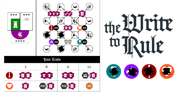 A sheet of paper covered in symbols and scribbles next to a logo that reads 