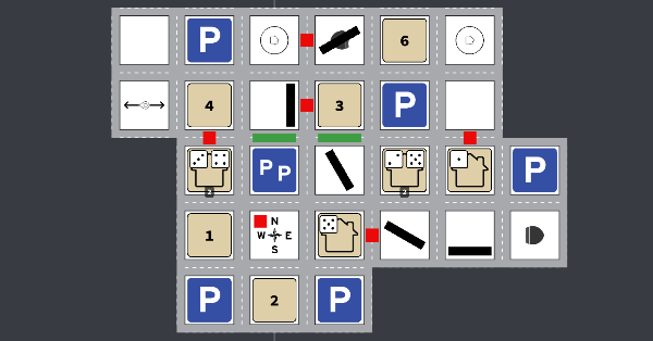 Tile based city depicting roads, housing, and destinations