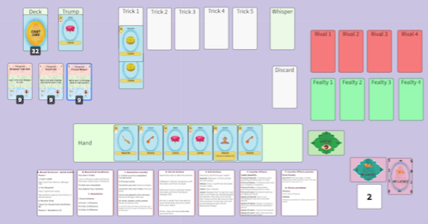 Setup and first trick of Courtful of Tricks