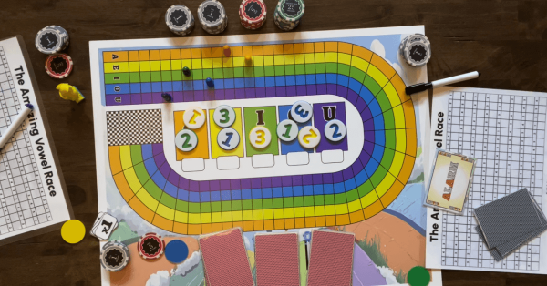 amazing vowel race, unique race game using word cards