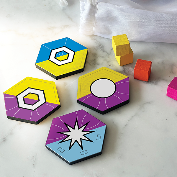 Tiles, bag and cubes