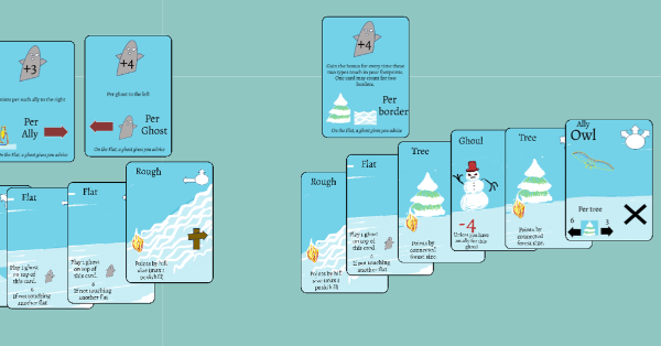 a white board with blue and white cards on top of it. The cards say things like 