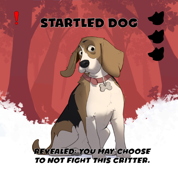 Startled dog tile, an example of a critter tile for the game.