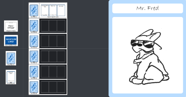 a screenshot of game setup in kennel quirks on screentop.gg with an example adoption flyer for presenting