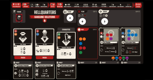 infernocracy, board game, cards, hell, infernal, inferno, hirelings, bureaucracy, screentop, treachery, engine builder, bgg, geek, take that