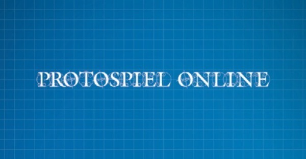 “Protospiel Online” over a blueprint background