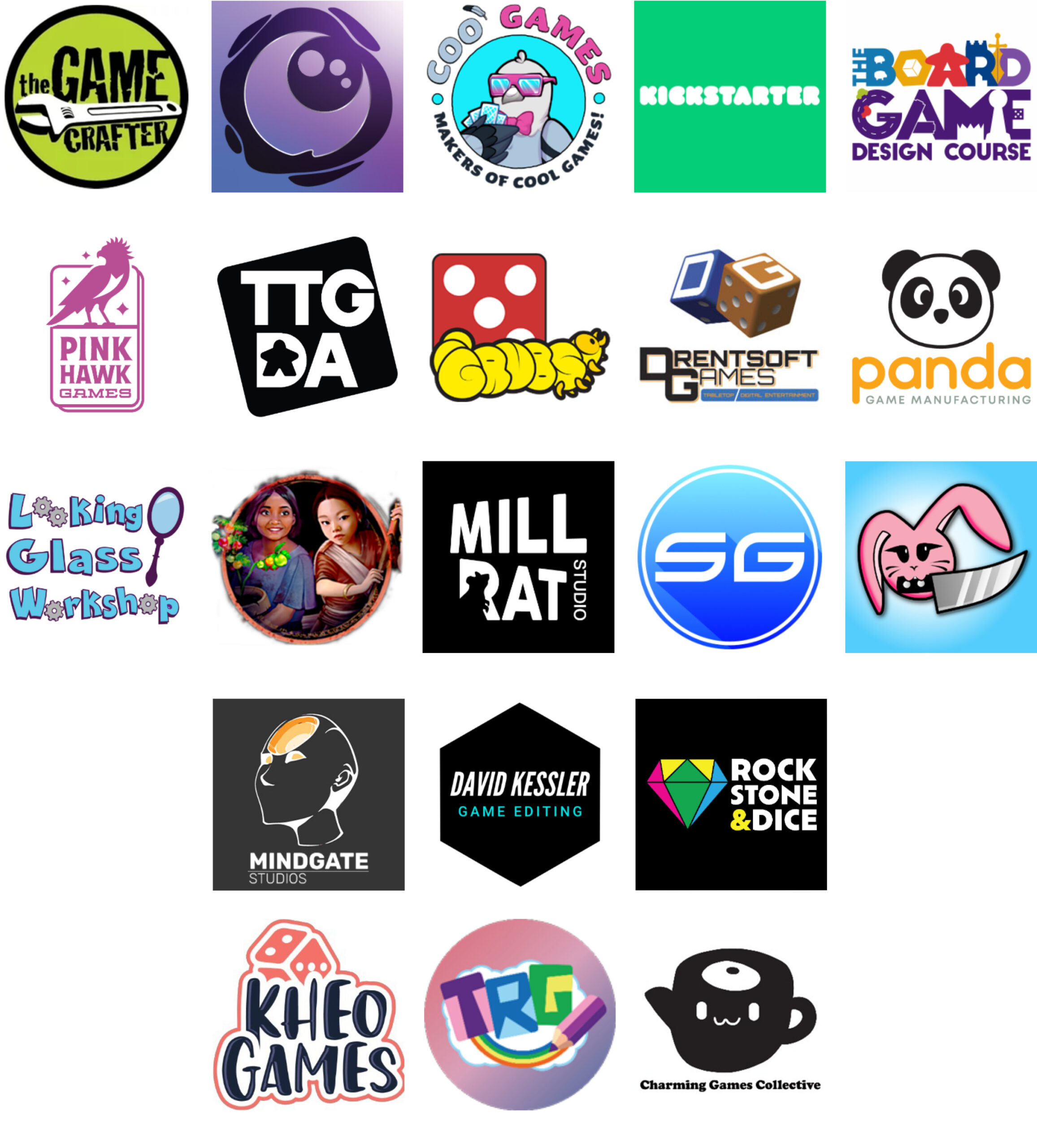 Sponsor logos for May 2026: The Game Crafter, Lunarpunk Games, Coo Games, Kickstarter, The Board Game Design Course, Pink Hawk Games, TTGDA, GRUBS, Drentsoft Games, Panda Game Manufacturing, Looking Glass Workshop, Rakshasa Games, MILLRAT Studio, Soucy Games, Knife Bunny, Mindgate Studios, David Kessler Game Editing, Rock, Stone & Dice⢠Games, Kheo Games, Triple Rainbow Games, Charming Games Collective