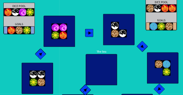 Some squares containing various colored symbols