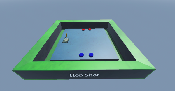 Hop Shot components including 4 discs, 1 pole and 1 card setup on table ready to play