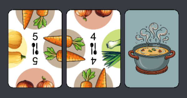 cards, vegetables, soup