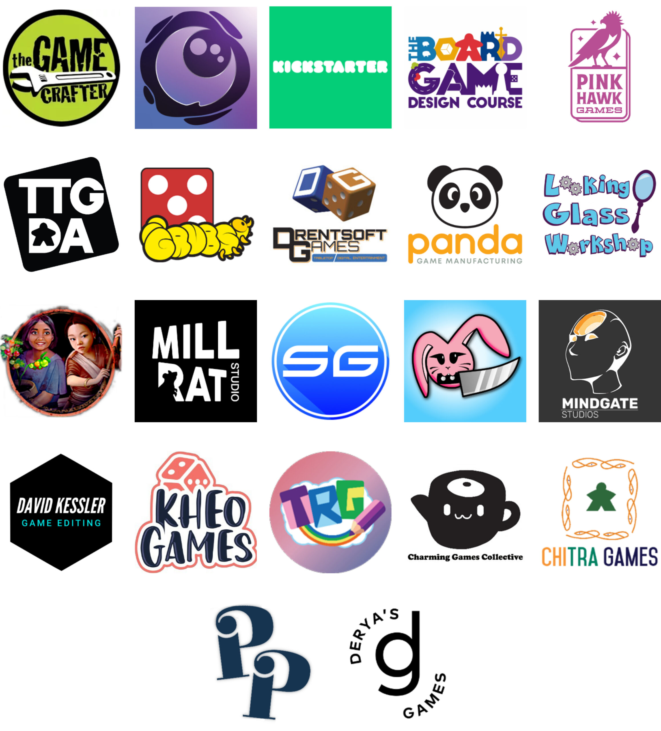 Sponsor logos for August 2026: The Game Crafter, Lunarpunk Games, Kickstarter, The Board Game Design Course, Pink Hawk Games, TTGDA, GRUBS, Drentsoft Games, Panda Game Manufacturing, Looking Glass Workshop, Rakshasa Games, MILLRAT Studio, Soucy Games, Knife Bunny, Mindgate Studios, David Kessler Game Editing, Kheo Games, Triple Rainbow Games, Charming Games Collective, Citra Games, Playtest Parlor, Deryas Games
