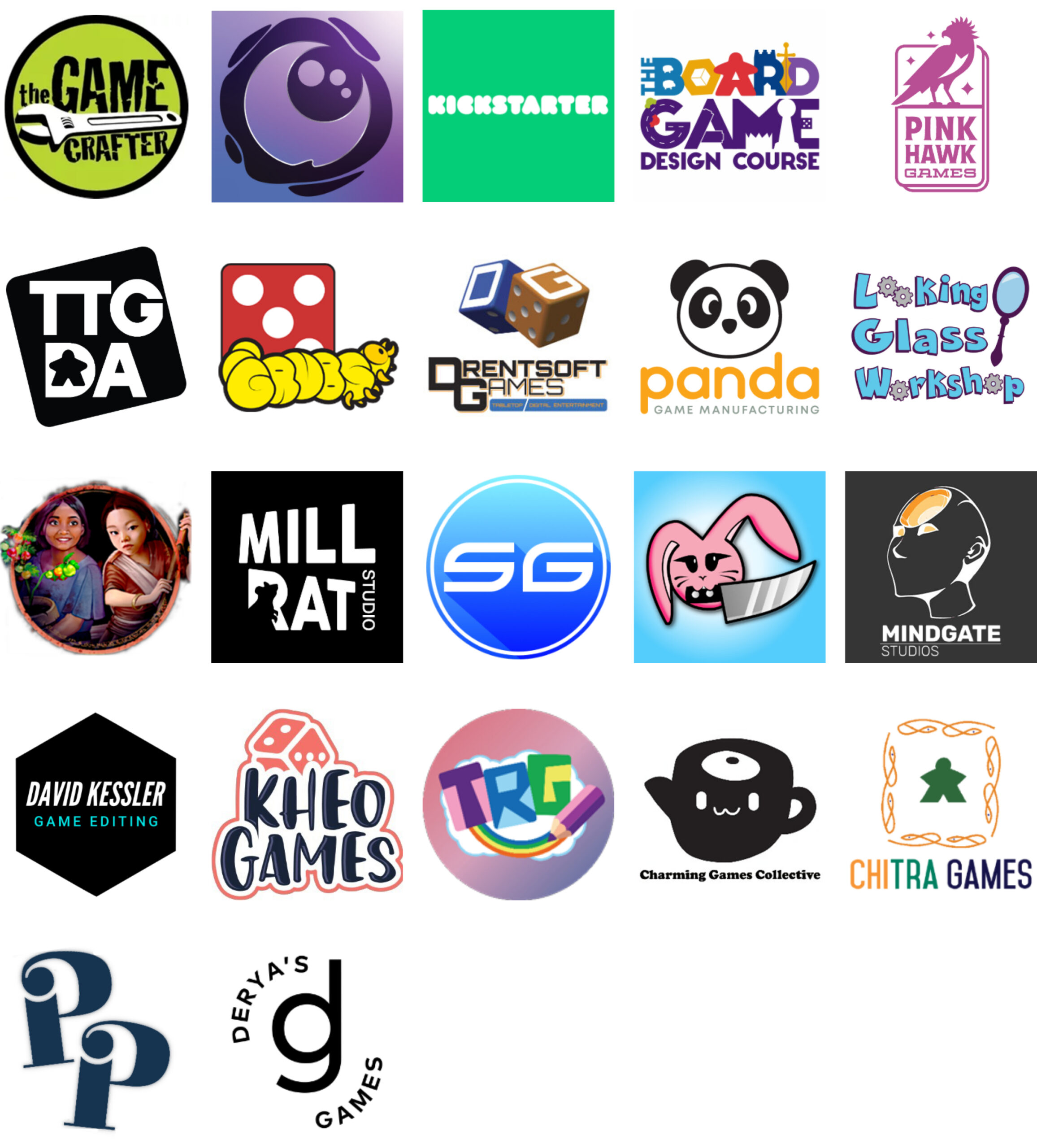 Sponsor logos for August 2026: The Game Crafter, Lunarpunk Games, Kickstarter, The Board Game Design Course, Pink Hawk Games, TTGDA, GRUBS, Drentsoft Games, Panda Game Manufacturing, Looking Glass Workshop, Rakshasa Games, MILLRAT Studio, Soucy Games, Knife Bunny, Mindgate Studios, David Kessler Game Editing, Kheo Games, Triple Rainbow Games, Charming Games Collective, Citra Games, Playtest Parlor, Deryas Games