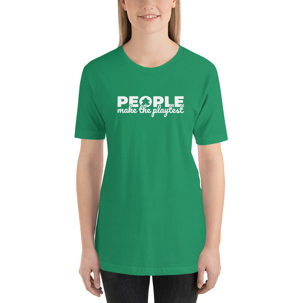 people make the playtest the little meeple unisex premium t-shirt kelly womens front