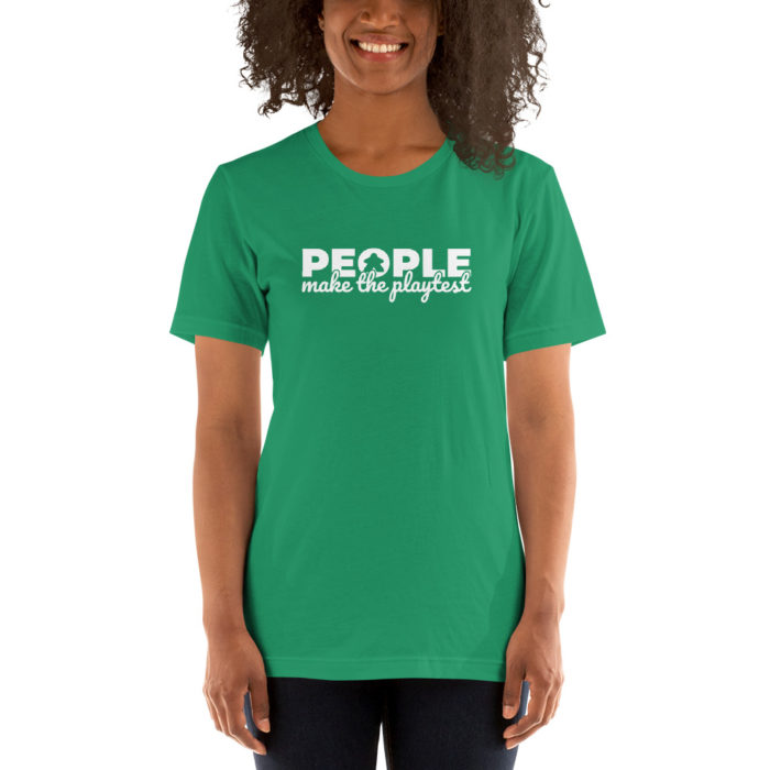 people make the playtest the little meeple unisex premium t-shirt kelly womens front