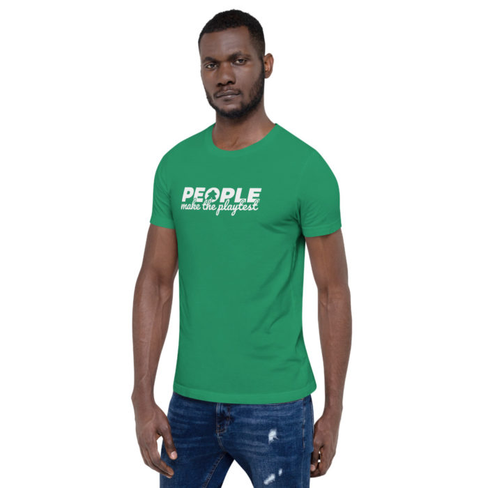 people make the playtest the little meeple unisex premium t-shirt kelly mens front