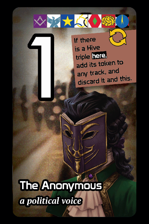 A card featuring a masked noble, the numeral 