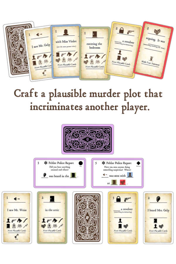 Accusations storytelling card game of murder and deceiption