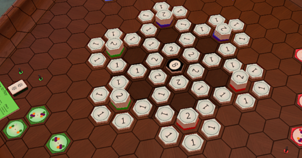 Mechanisms 6-player initial board - a daisy-like configuration of hexagonal tiles