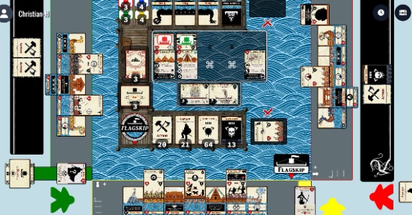 Longships, Player Hands, Trade Route, Decks, Mid Game Snapshot