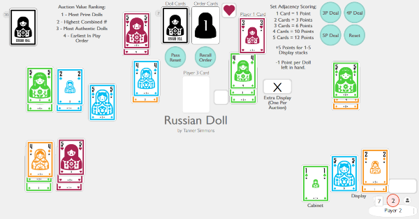 Russian Doll mid-game screenshot of the PlayingCards.io digital setup.