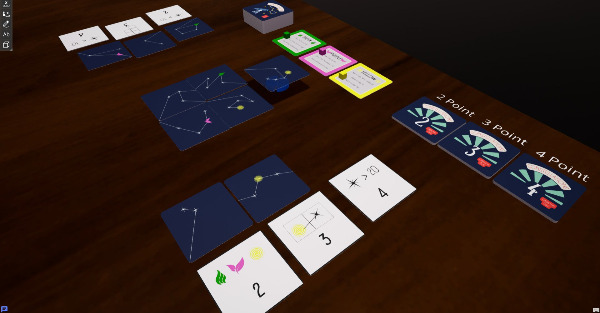 2 player set up, close up of objective and star cards
