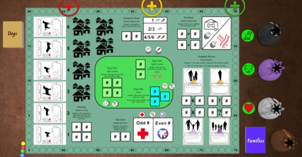 Screenshot of the Tabletopia simulation of Who Let The Dogs Out