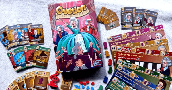 Ovation board game box and components