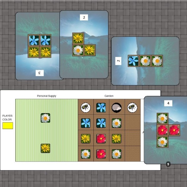 A close up of a player area with multiple ways to complete active arrangements.