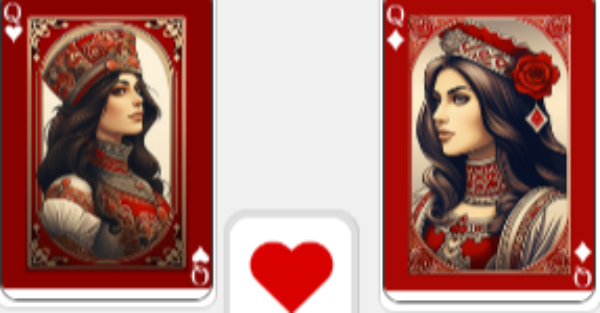 The queen or hearts and queen of diamonds facing off