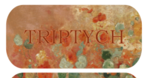 Triptych card back, zoomed in - mottled painting background with the word Triptych in red.