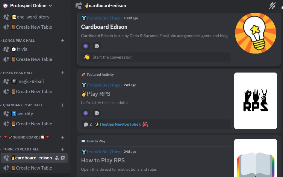 View of a Discord forum channel with 3 threads. The top thread shows the sponsor logo and name. The second thread shows the featured activity play prompt, and the third is titled 'How to Play...'
