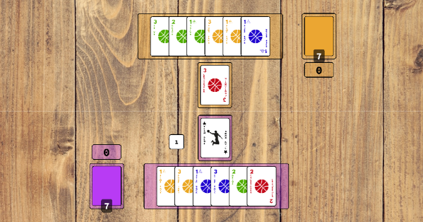 Two hands of cards played against each other in a trick-taking game.