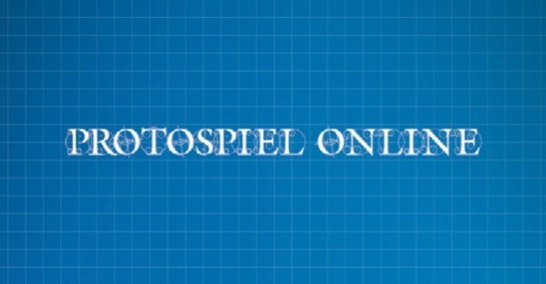 “Protospiel Online” over a blueprint background