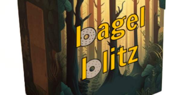 Bagel Blitz box, in a forest.