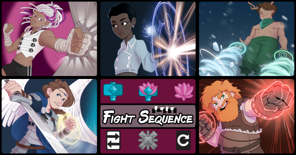 Five characters and five icons from Fight Sequence