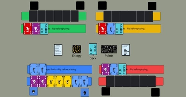 A 4 player game of Flip Tricks in progress on Screentop.gg