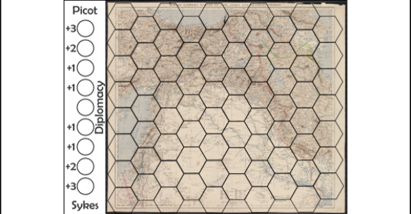 The board/map - hexes layered over actual map from 1916 with diplomacy track on the left.