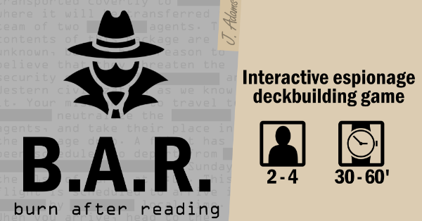 Title cover for Burn After Reading - a Spy icon positioned above the title. On a file folder to the right, the caption 