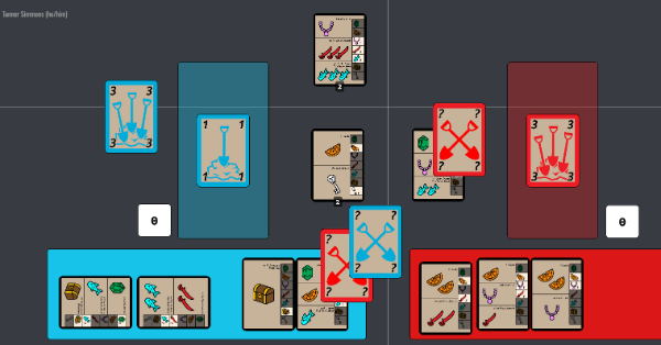 A mid-game example of a 2 player game of Shovels & Scallywags.