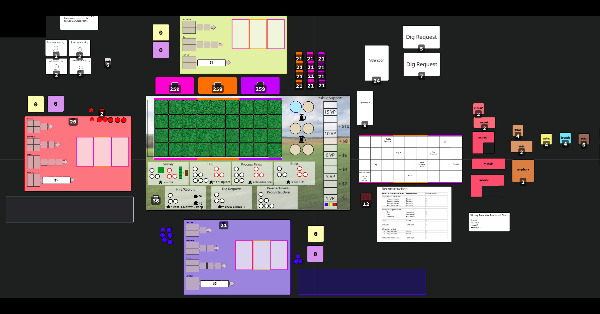 Main board and player boards with worker placement and tile placement