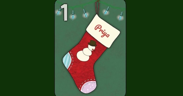 Playing card with picture of Christmas stocking