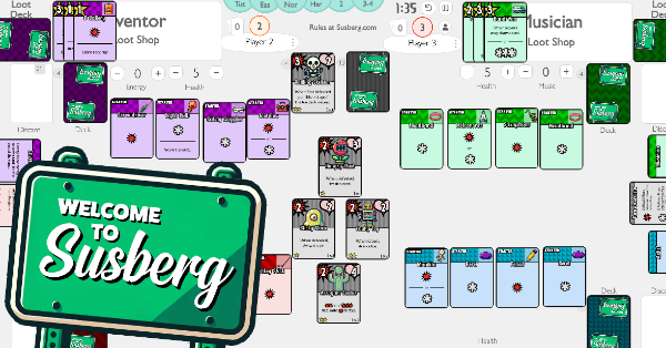 A screenshot of Welcome to Susberg being played at playingcards.io